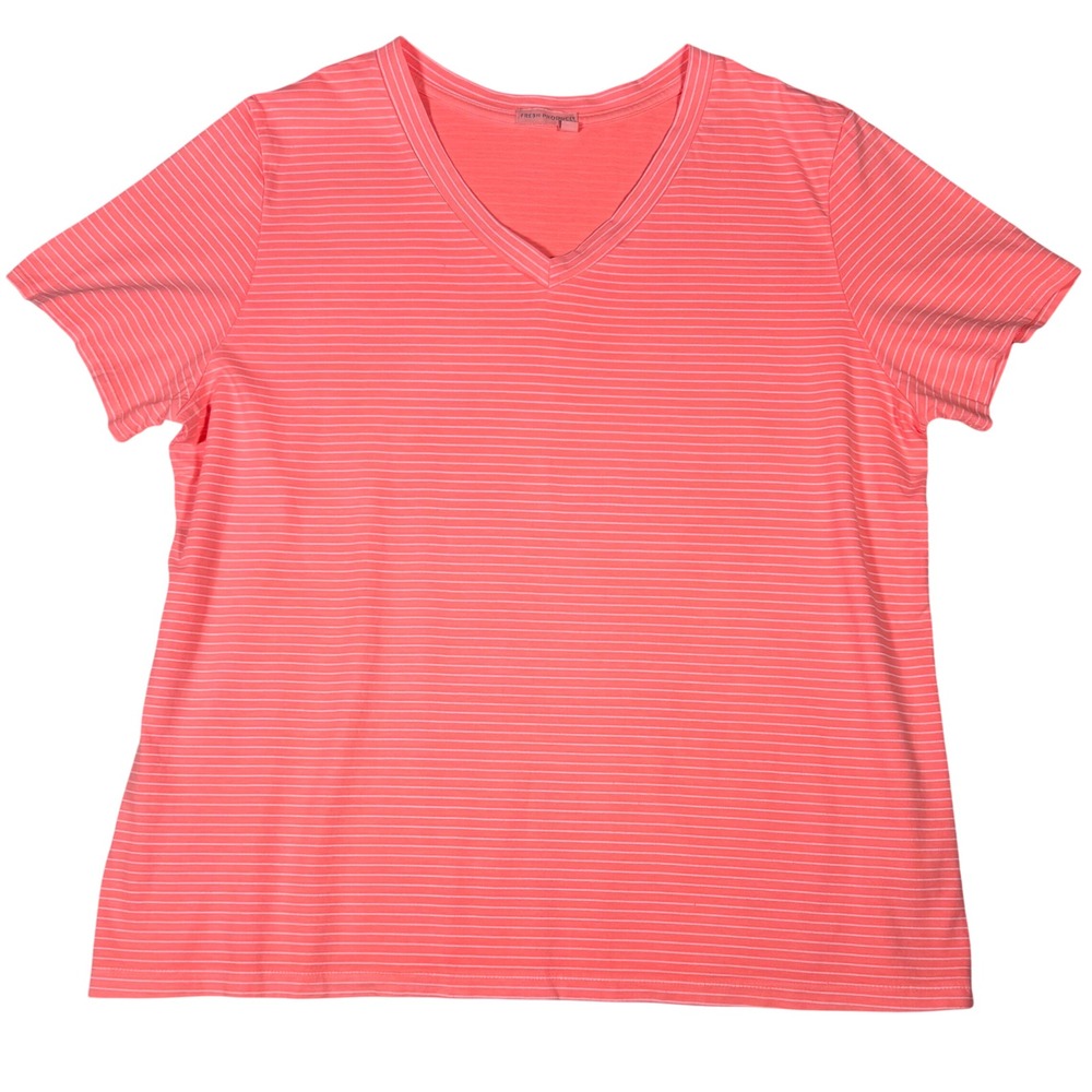 Fresh Produce Striped V-Neck Coastal Casual T-Shirt Women 2X Orange USA Resort